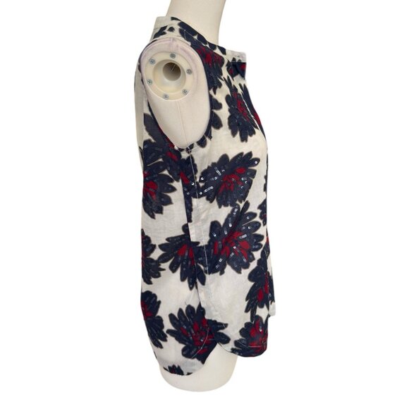 J.Crew Sleeveless White Red Blue Sequin Floral Lightweight Top Blouse Women Sz 0 - Picture 5 of 12